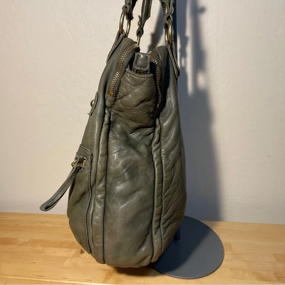 Linea Pelle Dylan Green Italian Leather Studded Tote Shoulder Bag Large
